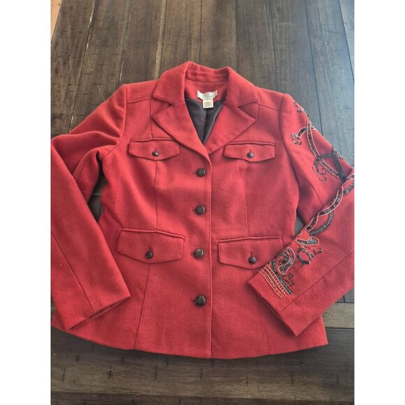 Spiegel Red Embroidered Beaded Blazer Womens 8 - Picture 1 of 6
